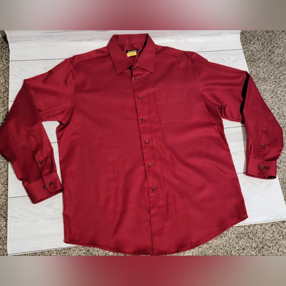 George Men's Burgundy Dress Long Sleeve Shirt Sz L
